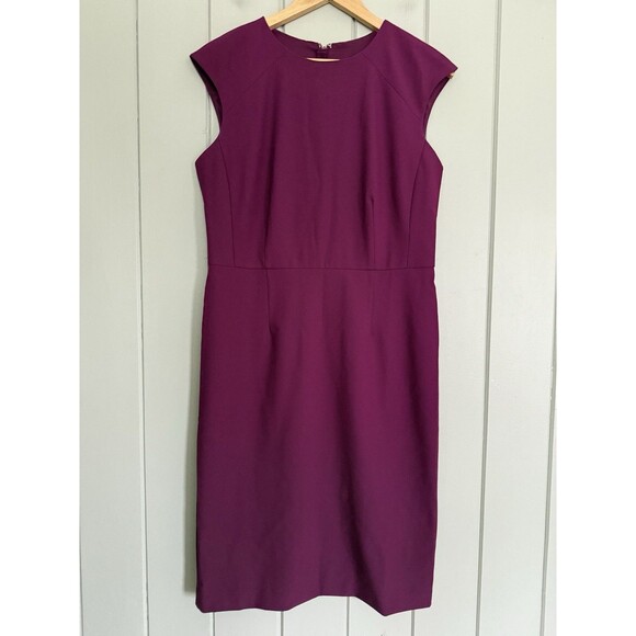 Ann Taylor Dress 8 Plum Burst Bi-Stretch Crew Neck Sheath Knee Length Career - Picture 2 of 9